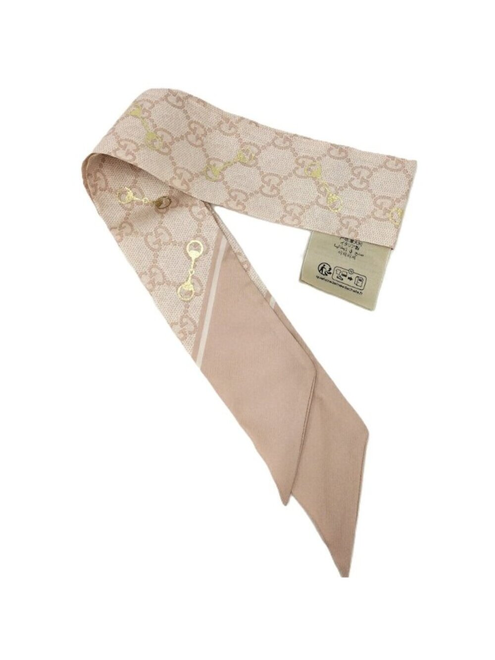 Gucci Neck Bow Scarf GG Pattern Silk Pink Beige